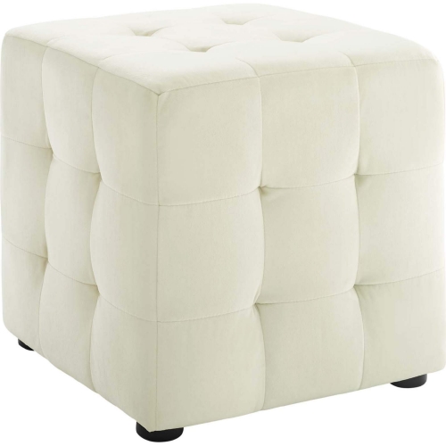 Contour Cube Ottoman in Tufted Ivory Velvet