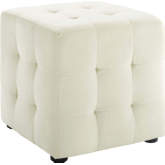 Contour Cube Ottoman in Tufted Ivory Velvet