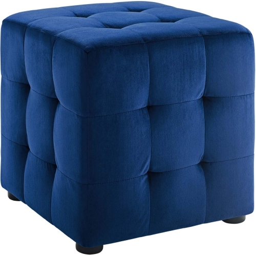 Contour Cube Ottoman in Tufted Navy Blue Velvet