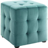 Contour Cube Ottoman in Tufted Teal Blue Velvet