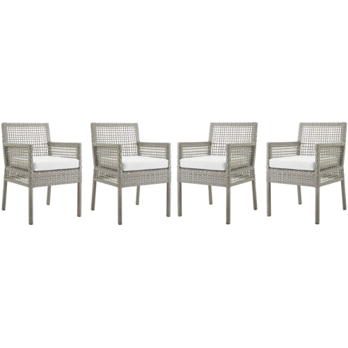 Aura Outdoor Wicker Rattan Dining Arm Chair in White (Set of 4)