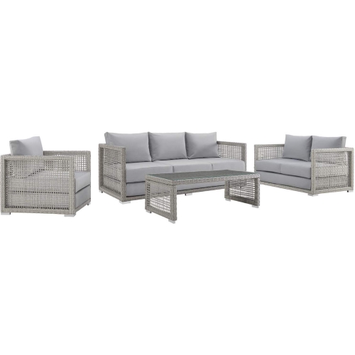 Aura 4 Piece Outdoor Wicker Rattan Sofa Set in Gray