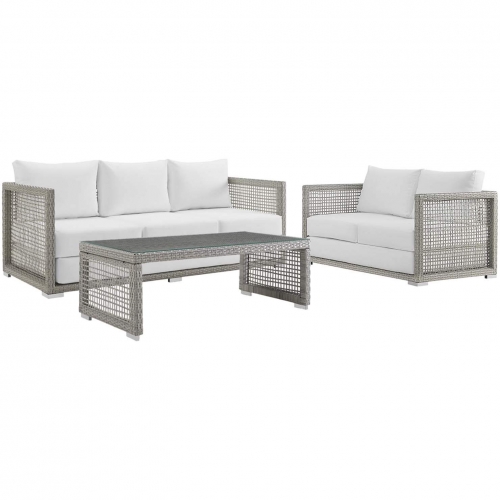 Aura 3 Piece Outdoor Wicker Rattan Sofa Set in White