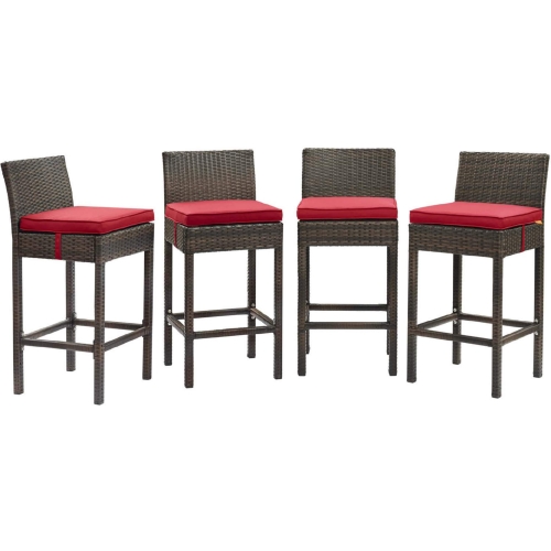 Conduit Outdoor Poly Wicker Bar Stool in Brown & Red (Set of 4)