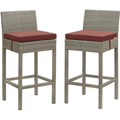 Conduit Outdoor Poly Wicker Bar Stool in Light Gray & Currant (Set of 2)