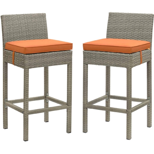 Conduit Outdoor Poly Wicker Bar Stool in Light Gray & Orange (Set of 2)