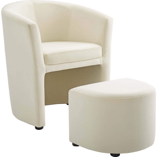 Divulge Arm Chair & Ottoman Set in Ivory Velvet