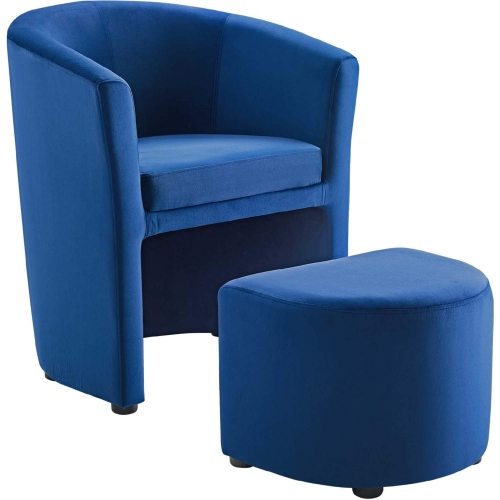 Divulge Arm Chair & Ottoman Set in Navy Blue Velvet