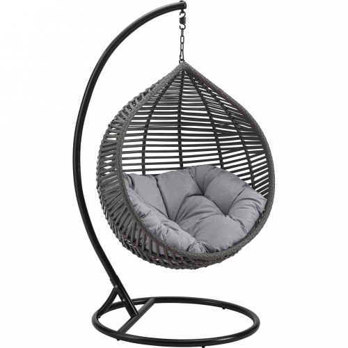 Garner Teardrop Outdoor Swing Chair in Poly Rattan & Gray Fabric