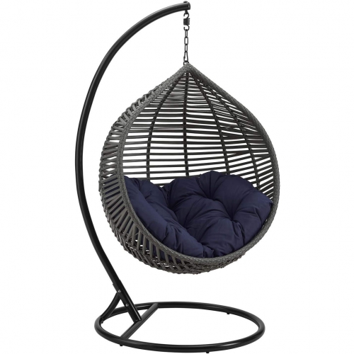 Garner Teardrop Outdoor Swing Chair in Poly Rattan & Blue Fabric