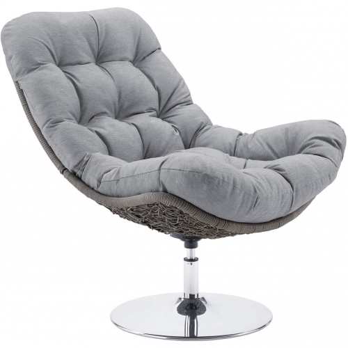 Brighton Outdoor Lounge Chair in Gray Poly Wicker & Gray Fabric