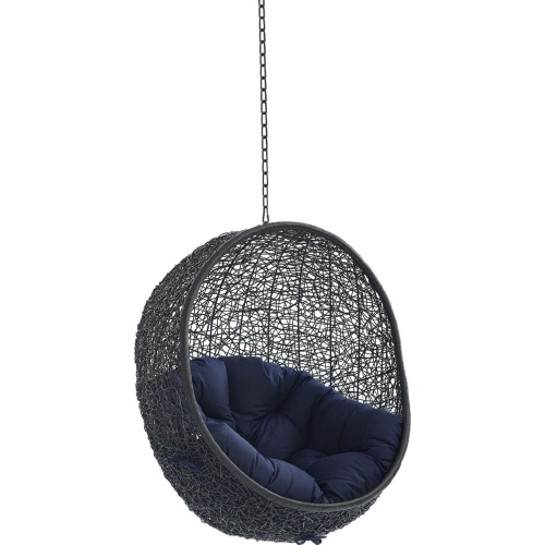 Encase Outdoor Swing Chair in Navy Blue Fabric & Black Poly Rattan