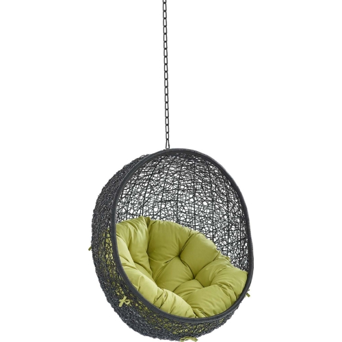 Encase Outdoor Swing Chair in Peridot Green Fabric & Black Poly Rattan