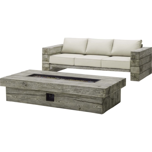 Manteo Outdoor Sofa & Fire Pit Set in Beige Sunbrella&reg; & Gray