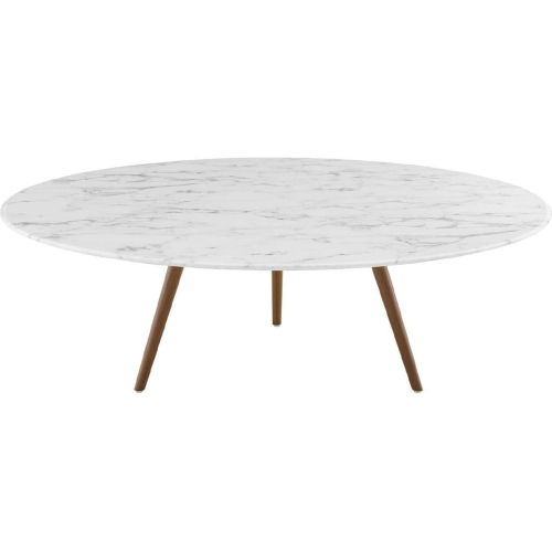 Lippa 47" Coffee Table w/ Tripod in White Faux Marble & Walnut