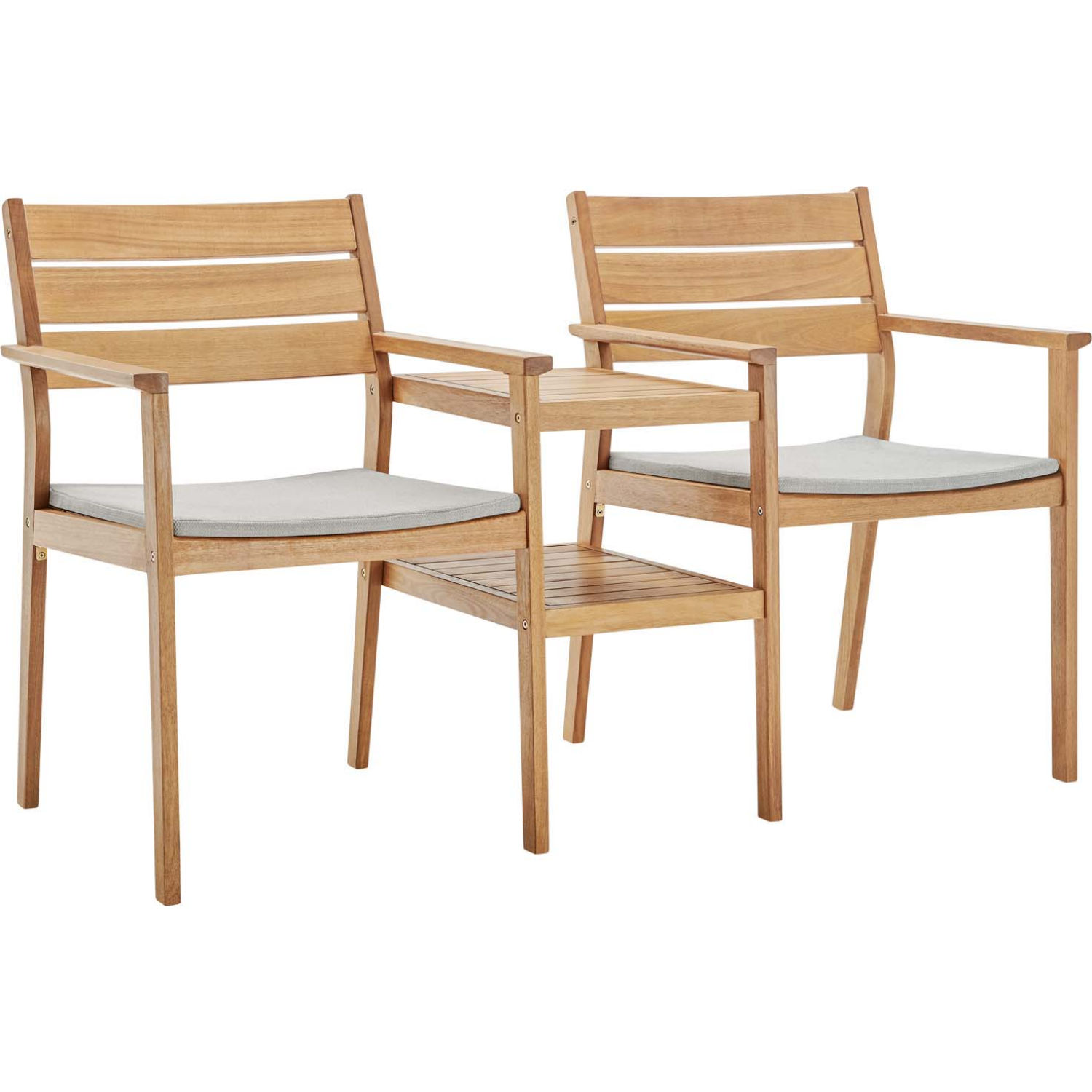 Modway EEI 3710 NAT TAU Viewscape Outdoor Jack Jill Chair Set in Wood Taupe Fabric