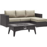 Convene 3 Piece Outdoor Sofa Set w/ Fire Pit in Espresso & Beige