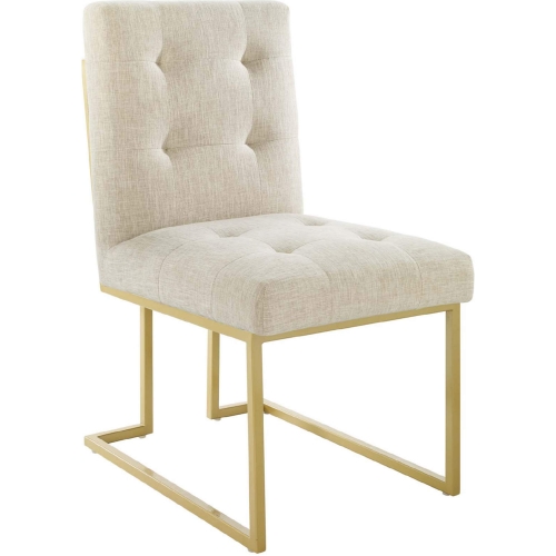 Privy Dining Chair in Tufted Beige Fabric & Gold Stainless