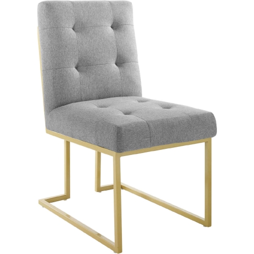 Privy Dining Chair in Tufted Light Gray Fabric & Gold Stainless