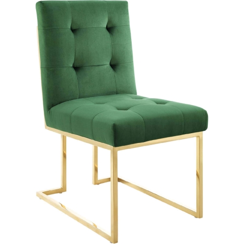 Privy Dining Chair in Tufted Emerald Green Velvet & Gold Stainless