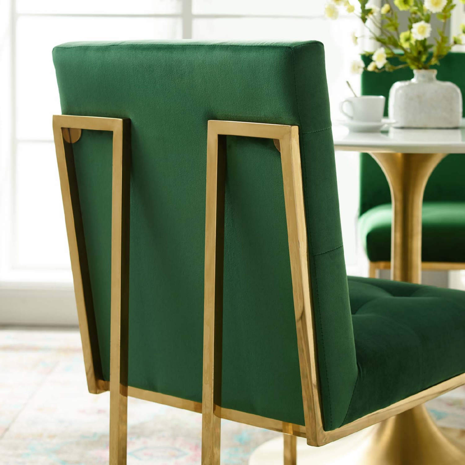 emerald green and gold dining chairs