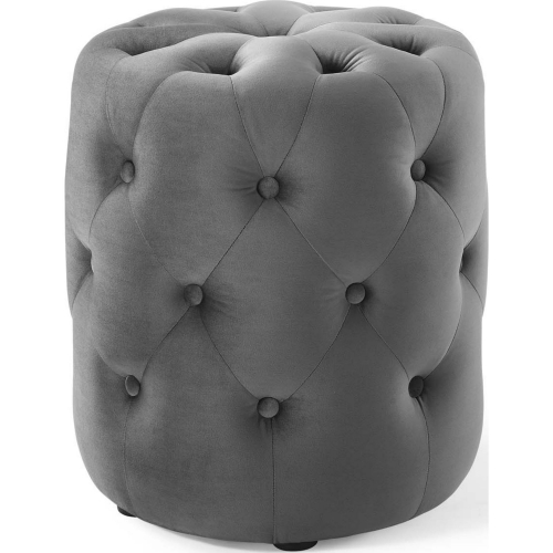 Anthem 15" Round Ottoman in Tufted Gray Velvet