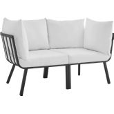 Riverside Outdoor 2 Piece Modular Sofa Set in Gray Metal & White Fabric