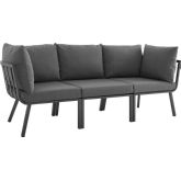 Riverside Outdoor 3 Piece Modular Sofa Set in Gray Metal & Charcoal Fabric