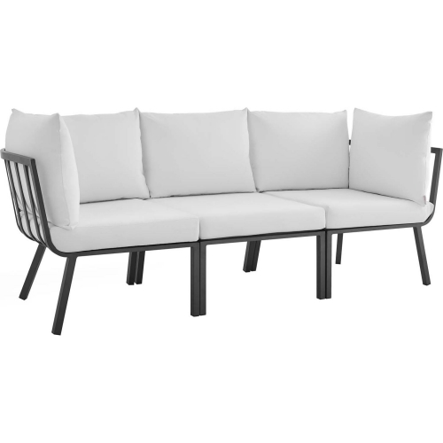 Riverside Outdoor 3 Piece Modular Sofa Set in Gray Metal & White Fabric