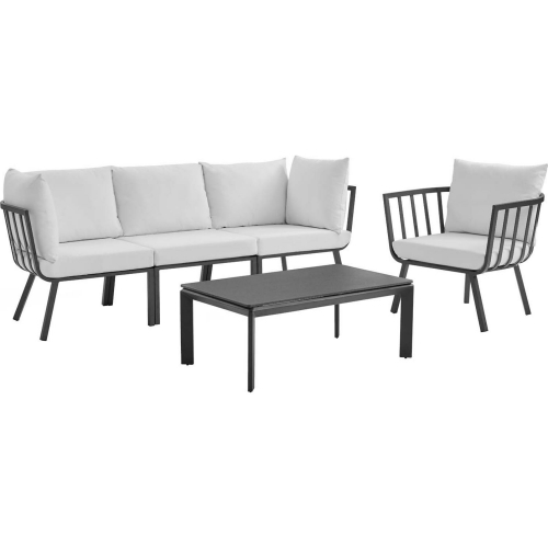 Riverside Outdoor 5 Piece Modular Sofa Set in Gray Metal & White Fabric