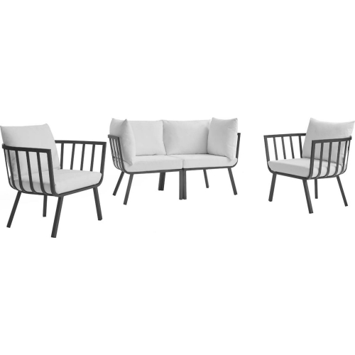 Riverside Outdoor 4 Piece Sofa Set in Gray Metal & White Fabric