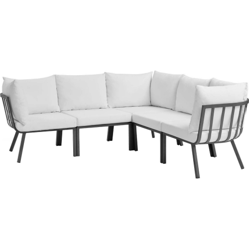 Riverside Outdoor 5 Piece Modular Sofa in Gray Metal & White Fabric