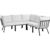 Riverside Outdoor 5 Piece Modular Sofa in Gray Metal & White Fabric