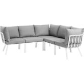 Riverside Outdoor 5 Piece Modular Sofa in White Metal & Gray Fabric