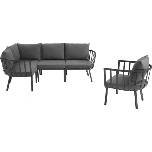 Riverside Outdoor 5 Piece Modular Sofa Set in Gray Metal & Charcoal Fabric