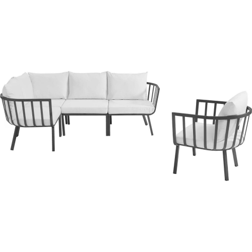 Riverside Outdoor 5 Piece Modular Sofa Set in Gray Metal & White Fabric