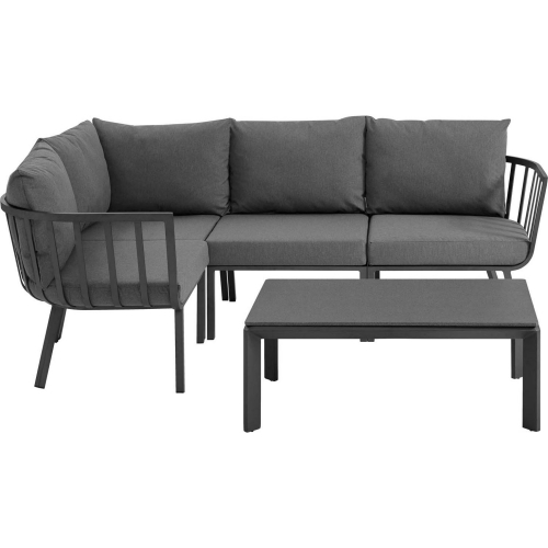 Riverside Outdoor 5 Piece Modular Sofa Set in Gray Metal & Charcoal Fabric