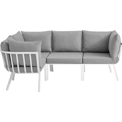 Riverside Outdoor 4 Piece Modular Sofa Set in White Metal & Gray Fabric