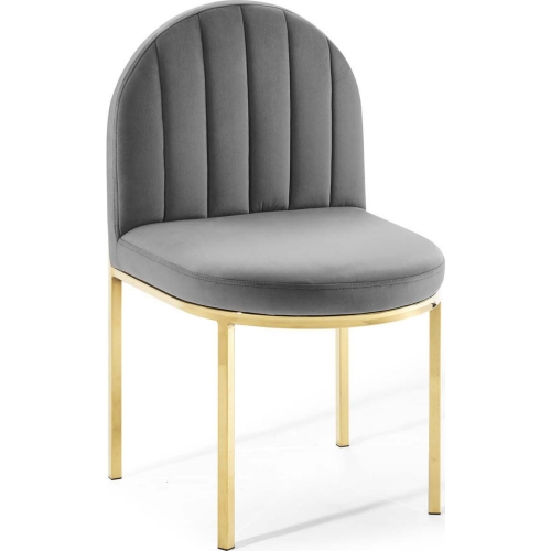 Isla Dining Chair in Channel Tufted Gray Velvet & Gold