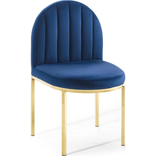 Isla Dining Chair in Channel Tufted Navy Blue Velvet & Gold