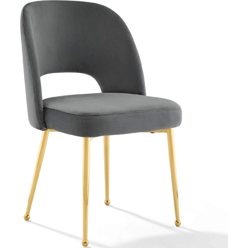 Rouse Dining Chair in Charcoal Velvet & Gold Stainless