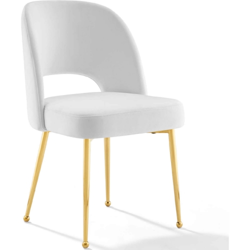 Rouse Dining Chair in White Velvet & Gold Stainless