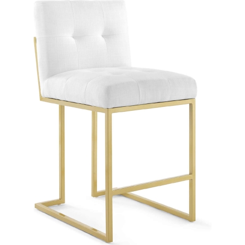 Privy Counter Stool in Tufted White Fabric & Gold Stainless