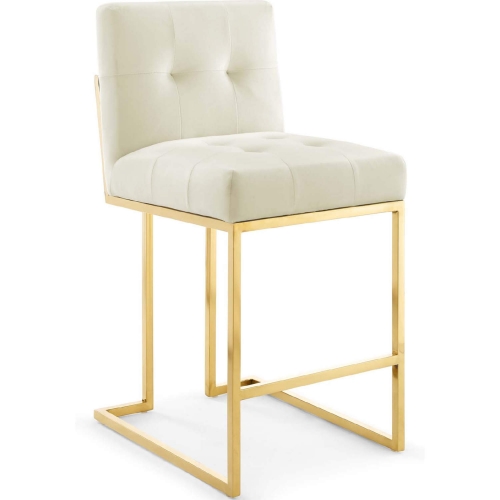 Privy Counter Stool in Tufted Ivory Velvet & Gold Stainless