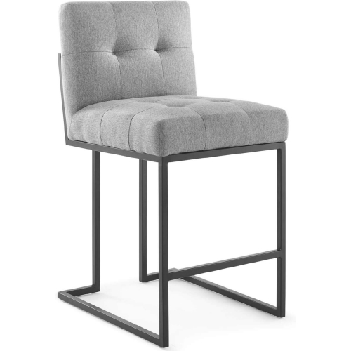 Privy Counter Stool in Tufted Beige Fabric & Black Stainless