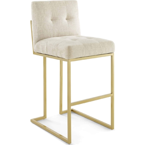 Privy Bar Stool in Tufted Beige Fabric & Gold Stainless