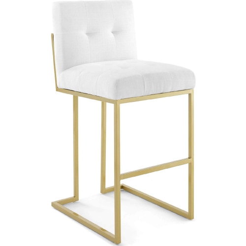 Privy Bar Stool in Tufted White Fabric & Gold Stainless