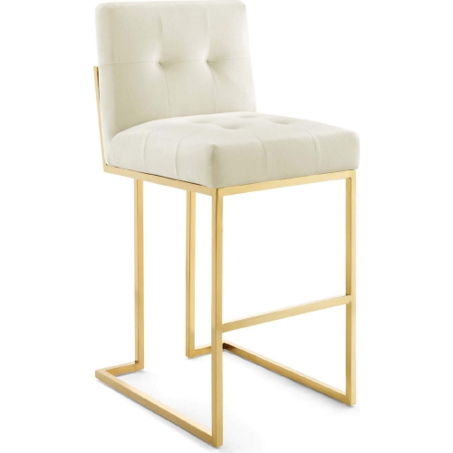 Privy Bar Stool in Tufted Ivory Velvet & Gold Stainless