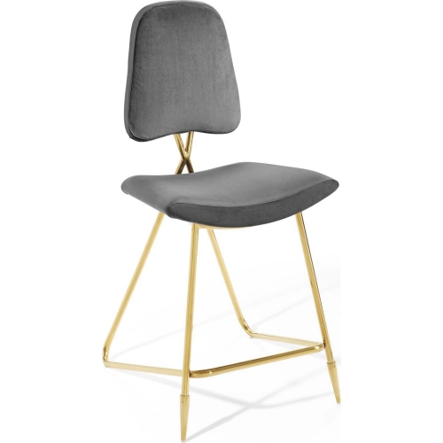 Ponder Counter Stool in Gray Velvet & Gold Steel