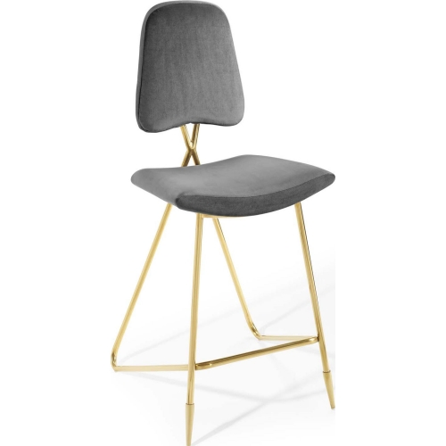 Ponder Bar Stool in Gray Velvet & Gold Steel